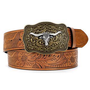 4578 Women Western Leather Belt, Cowboy Cowgirl Belt For Jeans Pants Longhorn